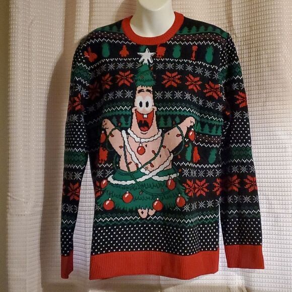 Spongebob SquarePants Patrick Ugly Christmas Sweater Men's Size Medium Black - Picture 1 of 8